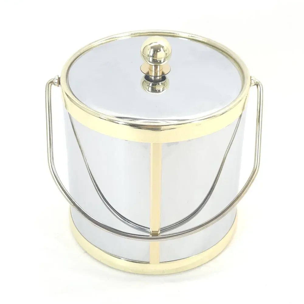 Mid-Century Modern Ice Bucket Wine Cooler Chrome Gold MCM Retro Bar Cart Decor